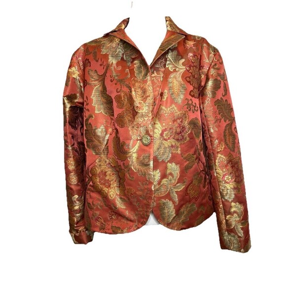 Connie Roberson Silk Floral Brocade‎ Blazer Jacket Women Lined Button USA Made - Picture 3 of 10